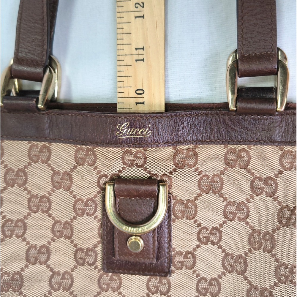 Gucci Abbey D-ring 2 Handle Canvas Tote Brown and Tan 10 x 10 x 4 - Picture 7 of 10